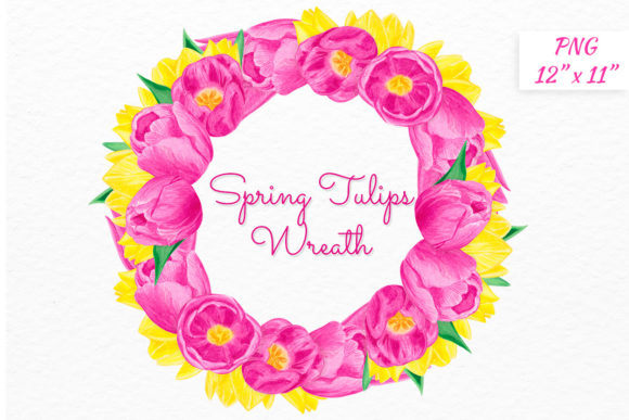 Download Spring Wreath of Pink and Yellow Tulips - Spring wreath Collection