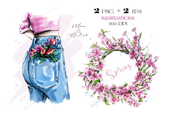 Download Spring Wreath Vector Illustration, Jeans - Spring wreath Collection