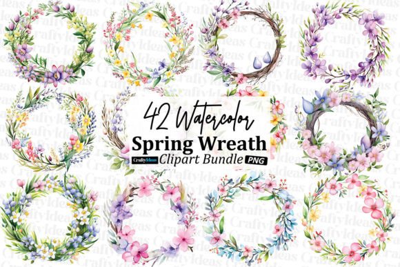 Download Watercolor Spring Wreath Clipart Bundle - Premium Resources