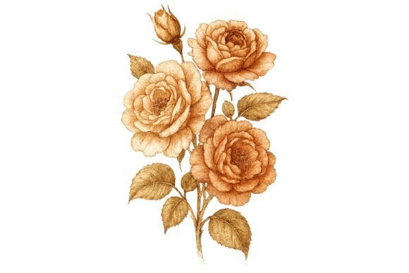 Download Classic Sepia Roses Detailed Botanical - Botanical Collection